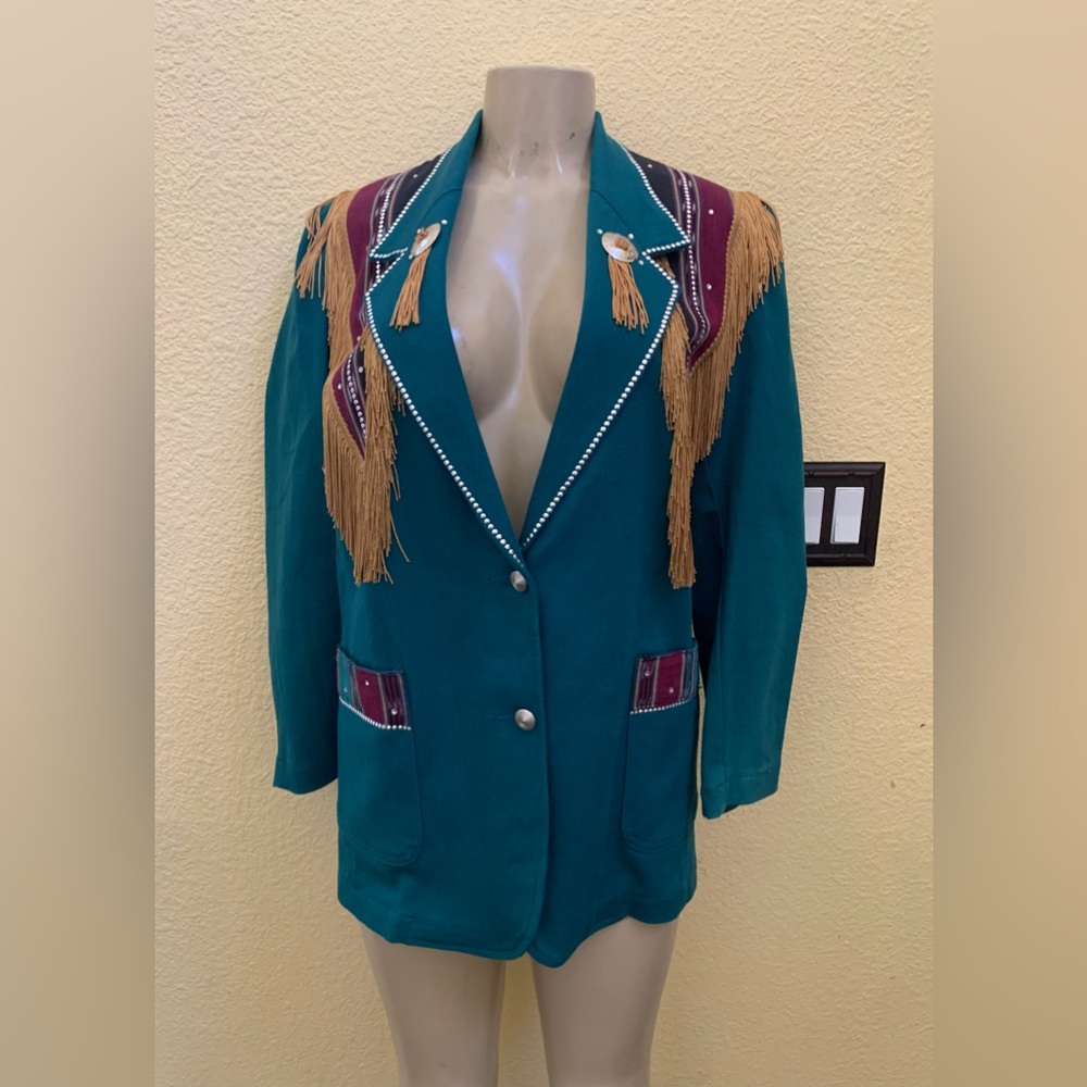 VTG LoriZoni Size Medium Green Two Button Western Blazer Jacket